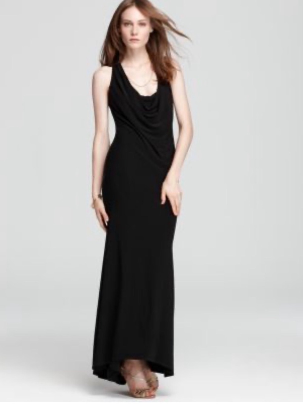 ABS by Allen Schwartz Sleeveless Gown maxi dress Cowl Neck black L new NWT